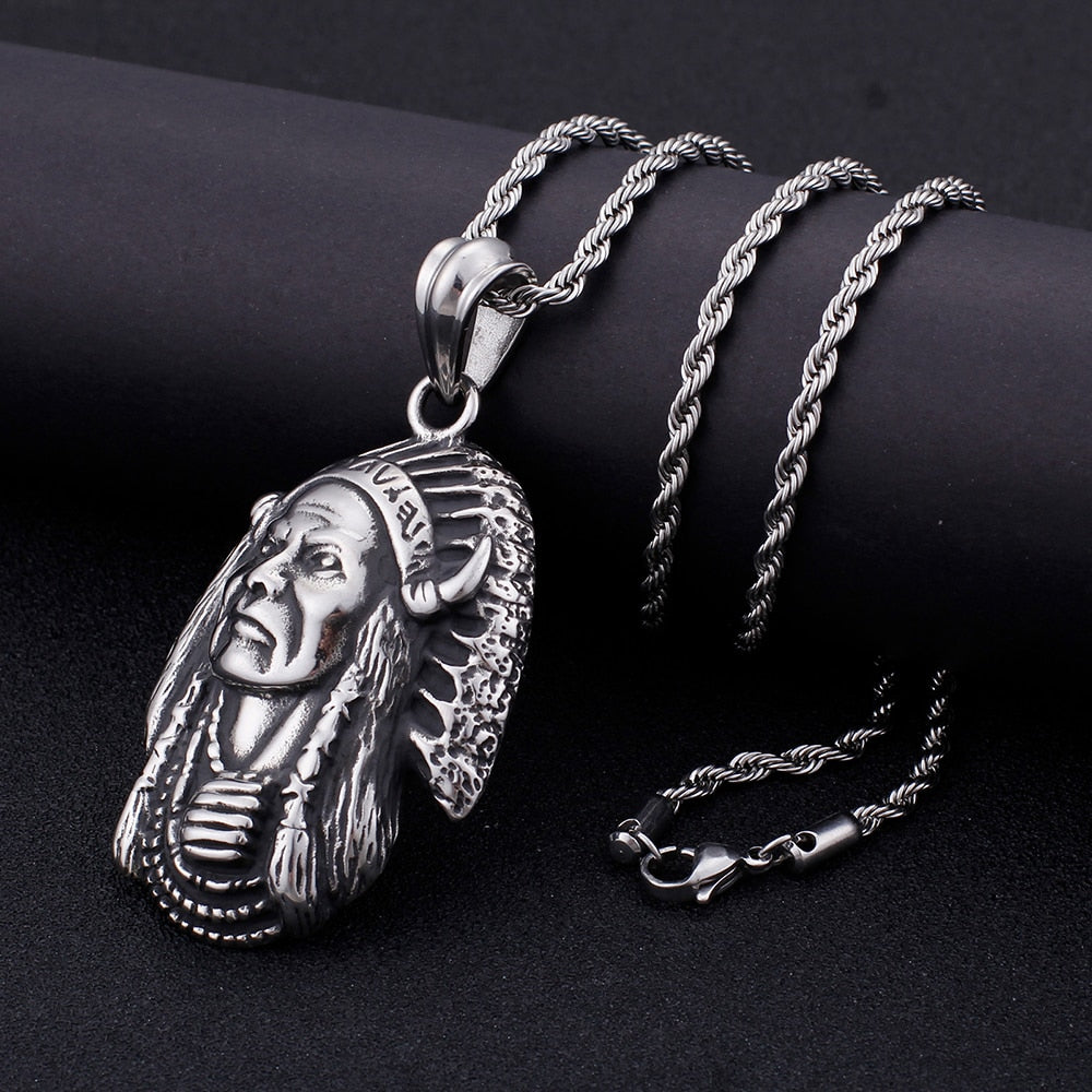 Native Ethnic Style Indian Chief Head Pendant Necklace