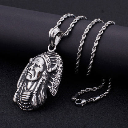 Native Ethnic Style Indian Chief Head Pendant Necklace