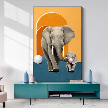 Elephant Child Animal Canvas Painting Wall Art