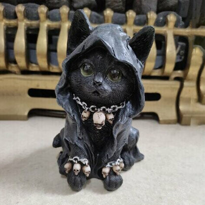 Gothic Black Cloaked Cat Resin Statue Halloween