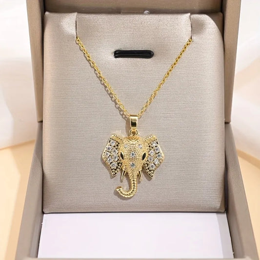 Elephant Pendant Necklace Cubic Zirconia