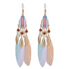 Native Long Feather Earrings Drop Glaze Wood Beads Leaf Tassel Earring