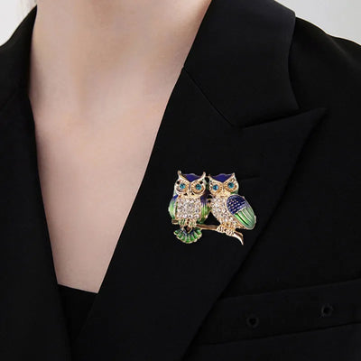 Owl Brooches Scarf Clip Crystal