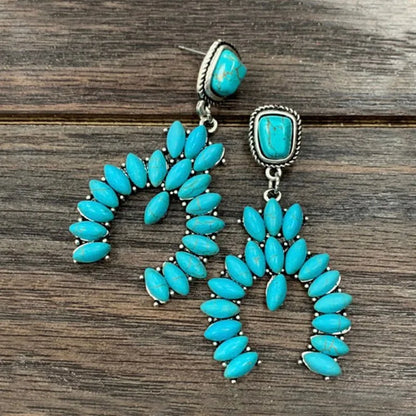 Native Dangle Earrings Semicircle Blue Stone Turquoise