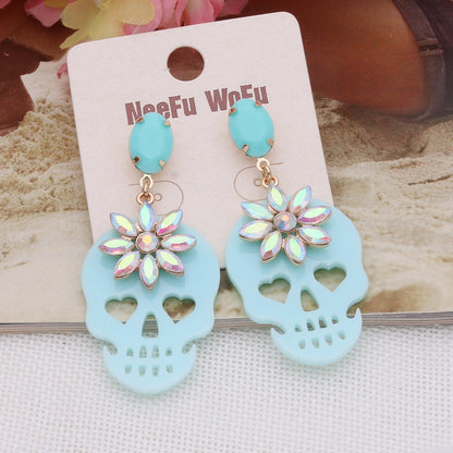 Drop Skull Crystal Earrings Resin