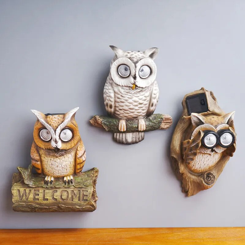 Owl Resin Wall Hanging Statues Solar Light