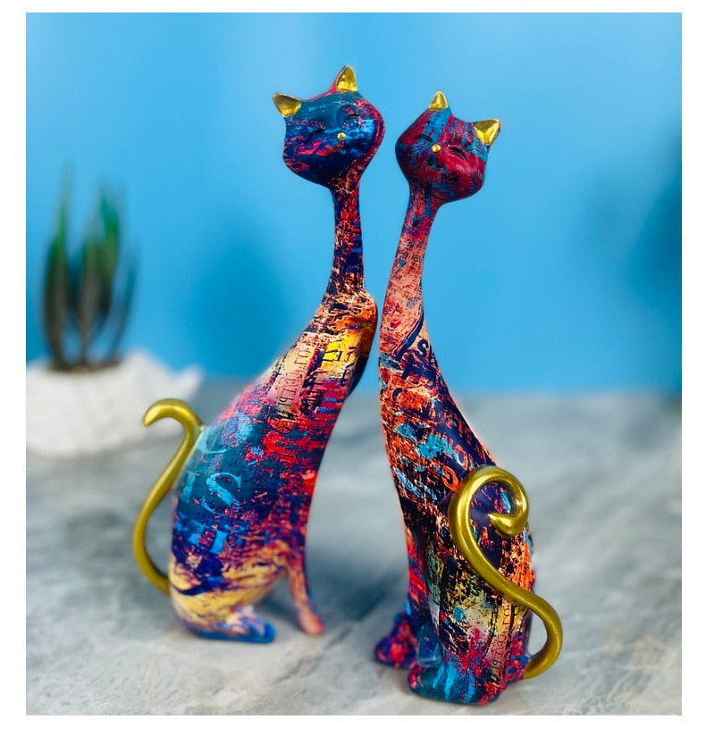 Painted Graffiti Cat Resin Abstract Statue