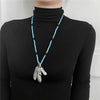 Native Alloy Feather Necklace Beaded Turquoise