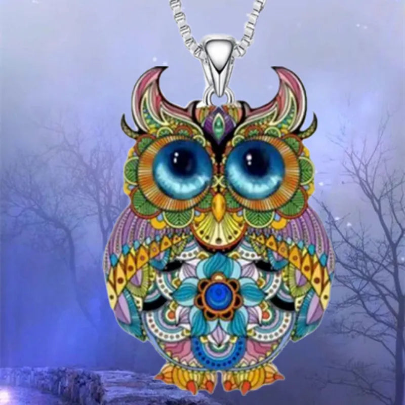 Owl Painted Necklace Stainless Steel