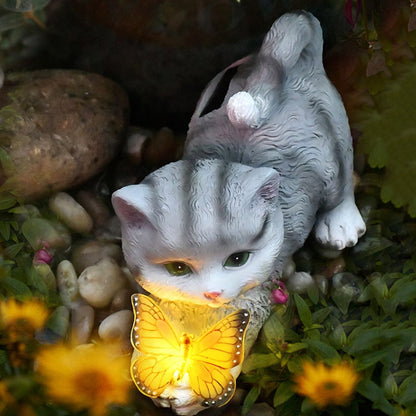 Solar Lights Cute Cat Statue Sculptures Outdoor Figurine