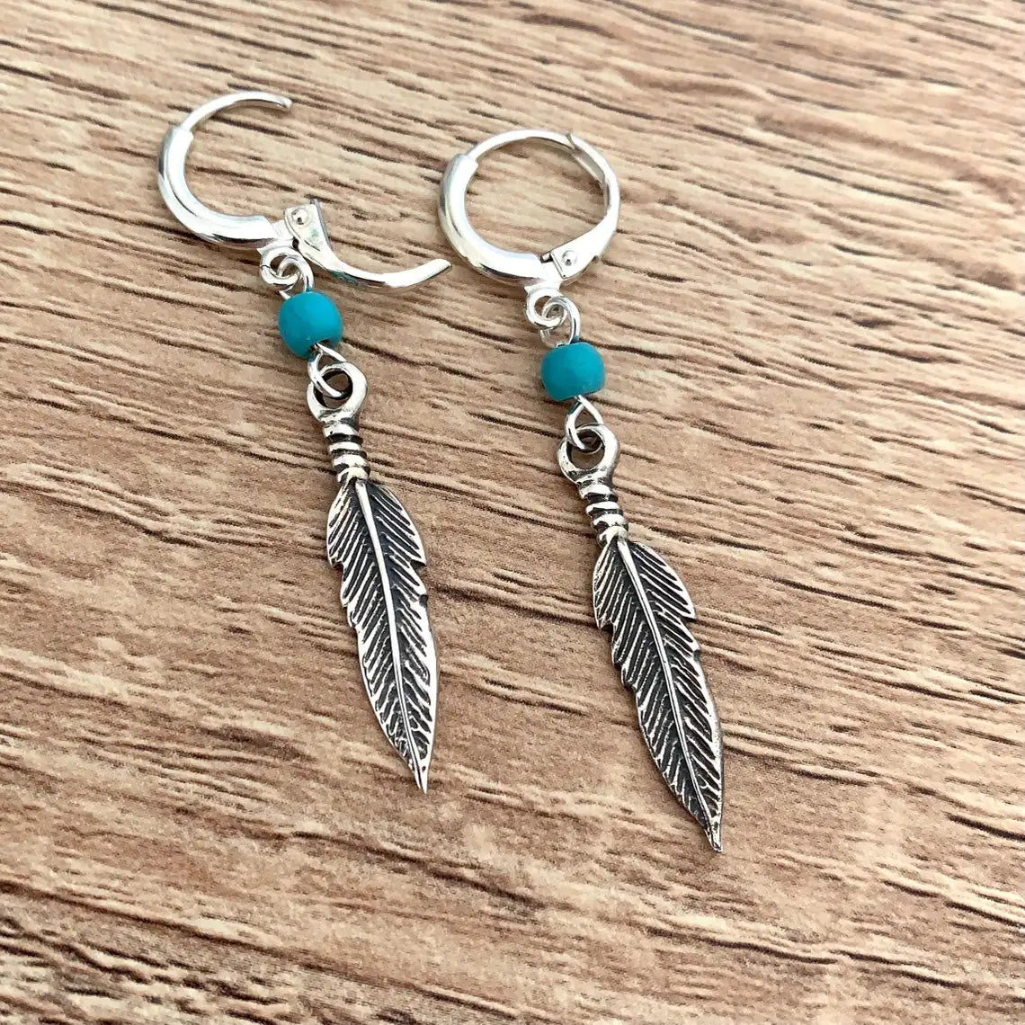 Native Turquoise Feather Earrings