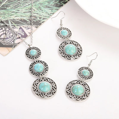 Native Turquoise Round Necklace Set Silver Color