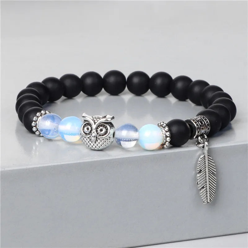 Owl Feather Pendant Opal Lava Stone Bracelets