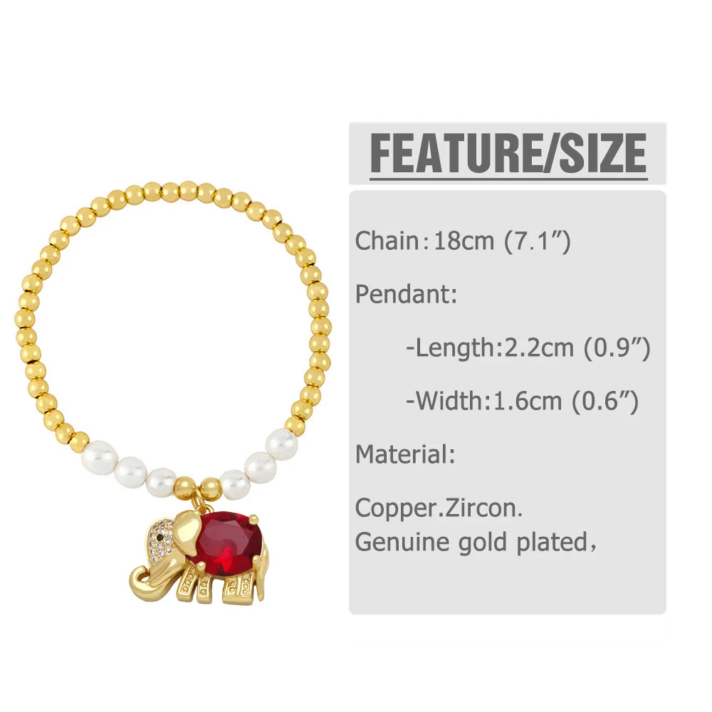 Elephant Crystal Bracelets Copper Gold Plated Beads