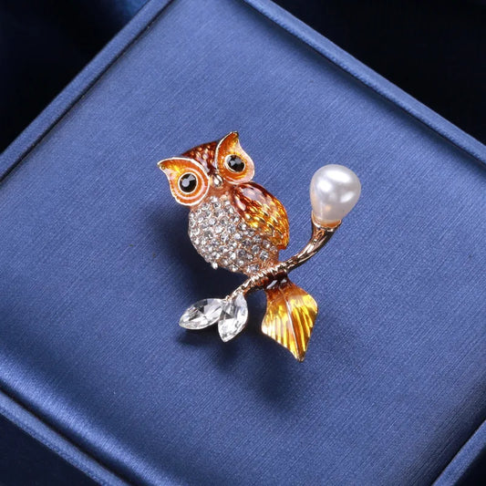 Owl Enamel Brooches Rhinestone