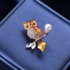 Owl Enamel Brooches Rhinestone