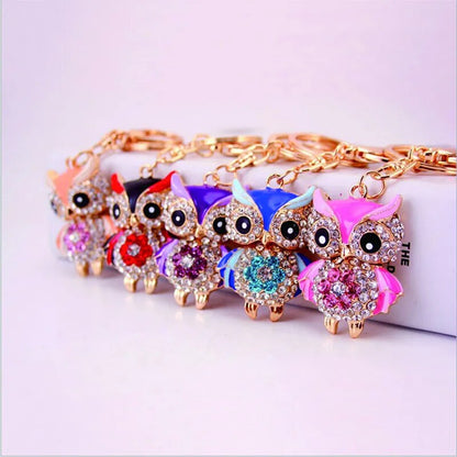 Lovely Owl Keychain Rhinestone Crystal Keyring