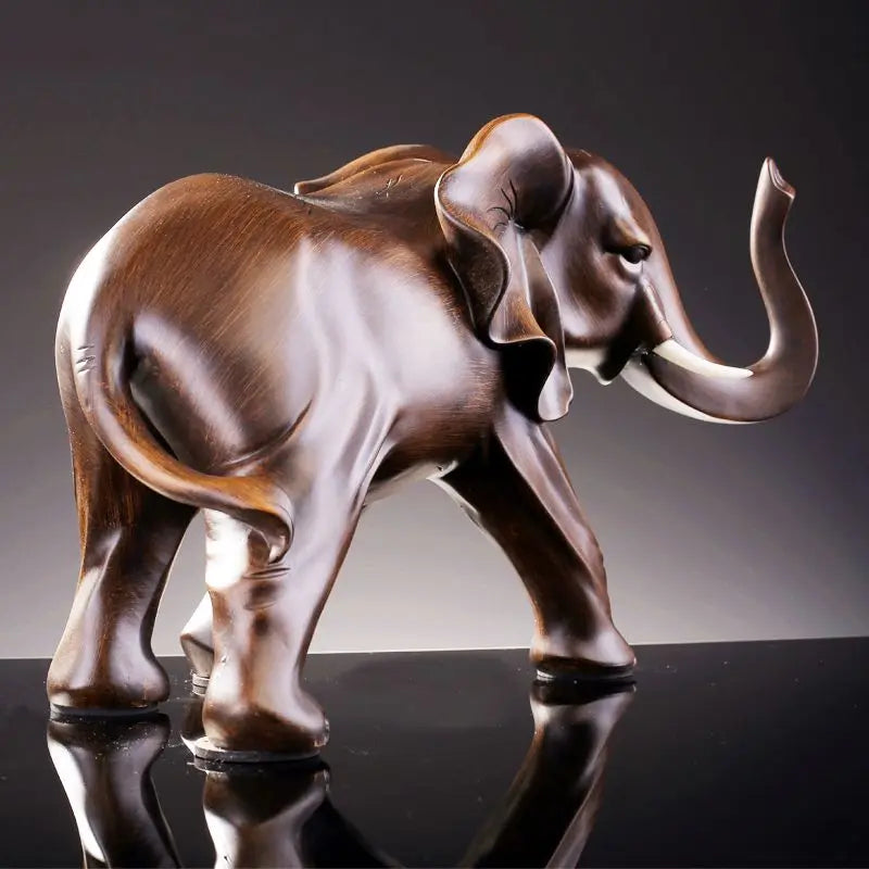 Elephant Resin Statue Wooden Color