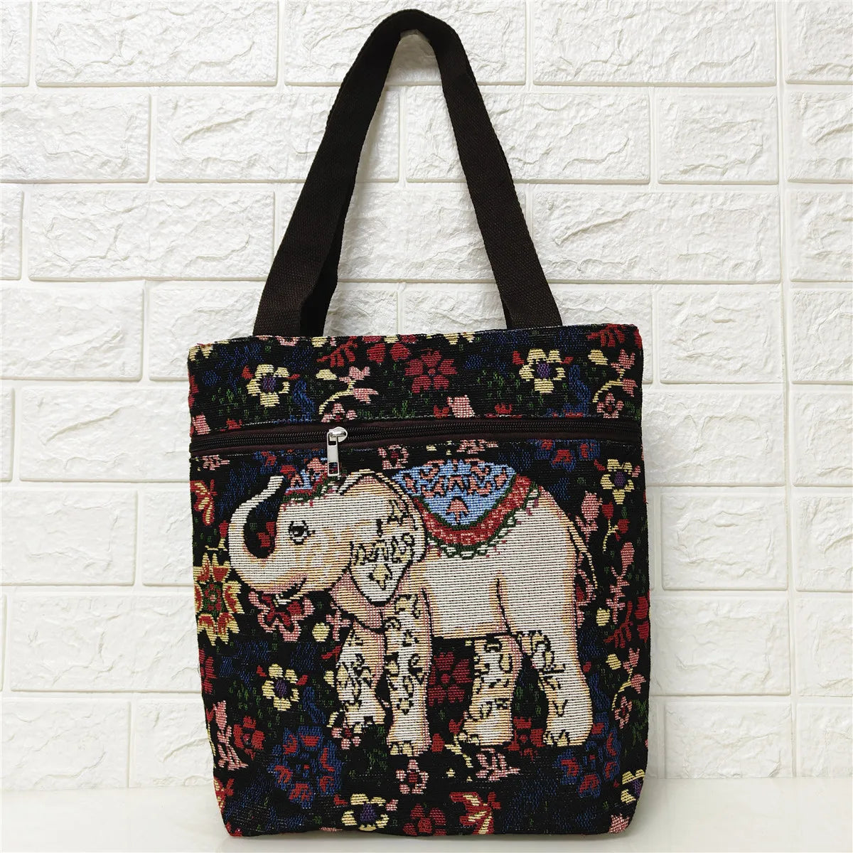 Elephant Double-sided Embroidered Shoulder Bag Canvas Large Capacity