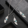 Native Silver Color Blue Turquoise Feather Pendant Necklace Set