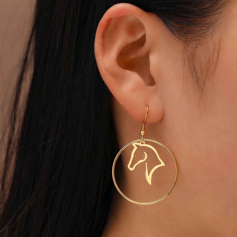 Native Circle Animal Horse Earrings