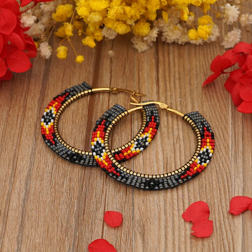 Native Geometric Hoop Beaded Earrings