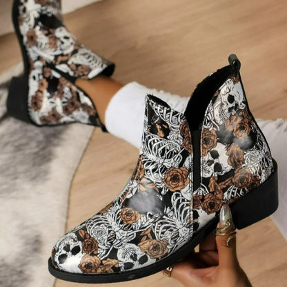 Skull Printed Boots Ankle