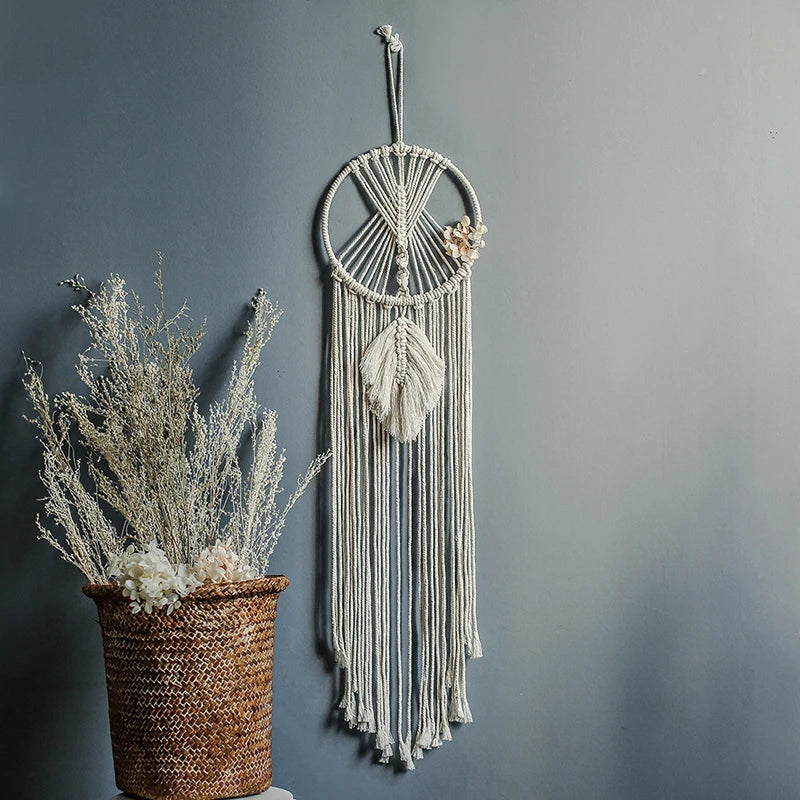 Native Macrame Dream Catcher With Leaf Wall Hanging