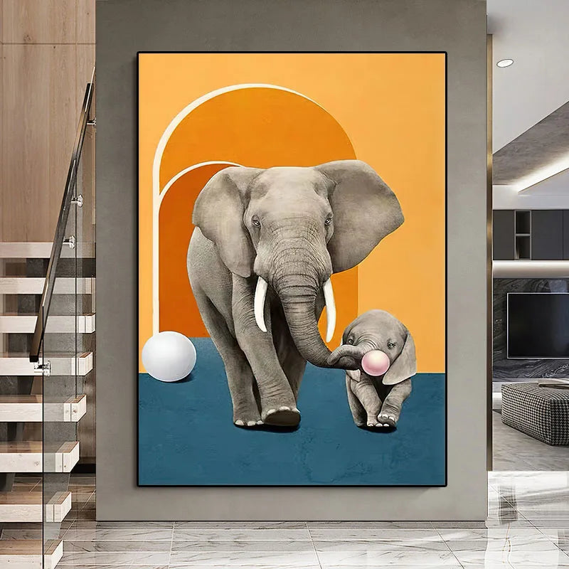 Elephant Child Animal Canvas Painting Wall Art