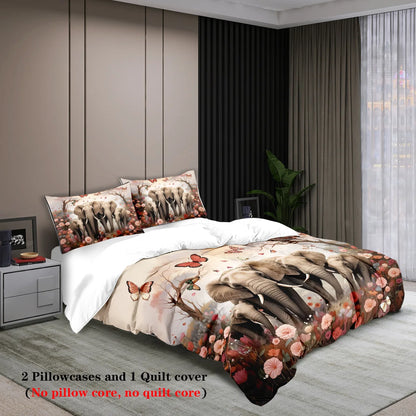 Elephant Family Pattern Bedding Set 3 Pieces