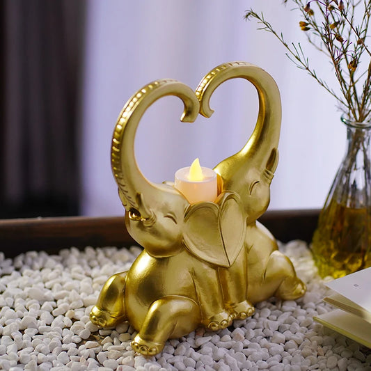 Elephant Couple Statue Resin Candlestick Ornaments