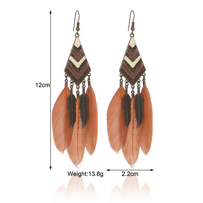 Native Long Feather Leaf Tassel Earring