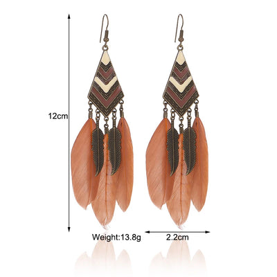 Native Long Feather Leaf Tassel Earring