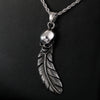 Skull Feather Pendant Stainless Steel Chain Necklace