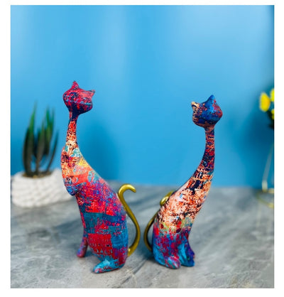 Painted Graffiti Cat Resin Abstract Statue