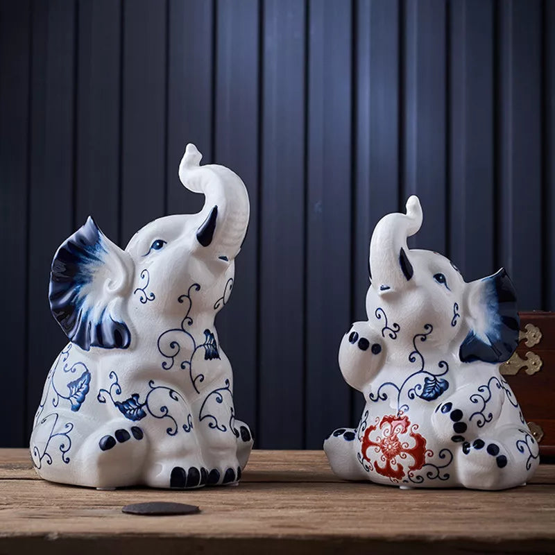 Elephant Crafts Porcelain Sculpture Ceramic Statue