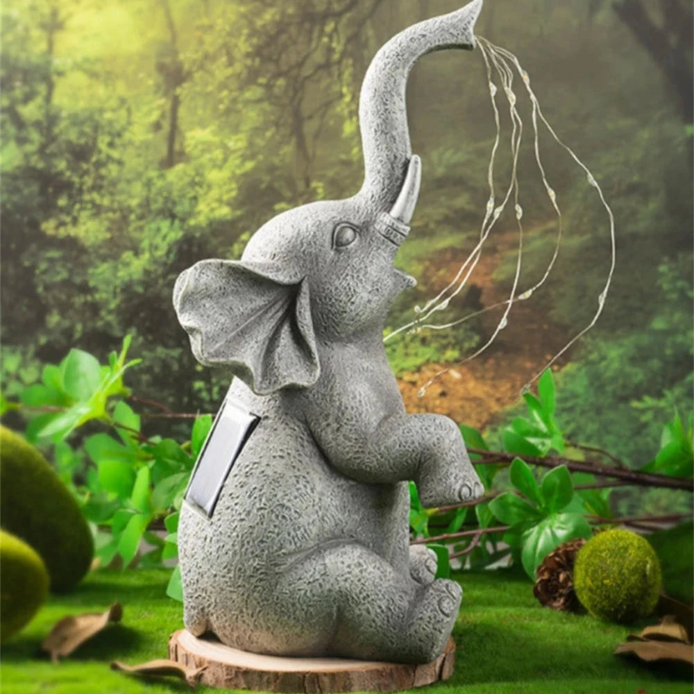 Elephant Statues String Solar Lights for Garden Decor Outdoor