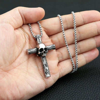 Skull Cross Pendant Necklace 316L Stainless Steel