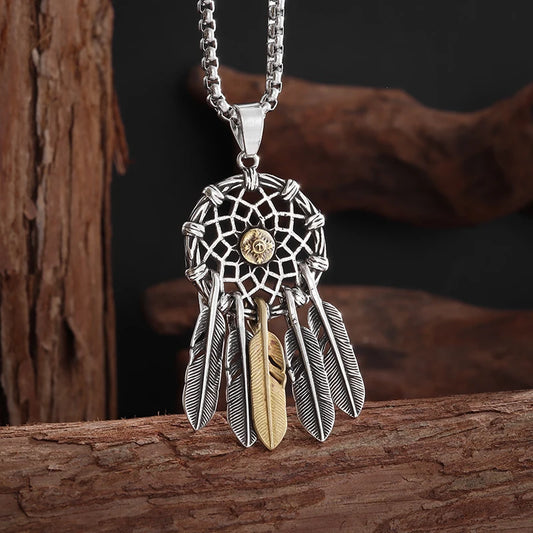 Native Dream Catcher Necklace Tassel Feather