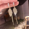 Native Rhinestone Leaf Feather Shaped Metal Tassel Earrings