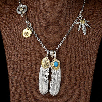 Native Feather Charm Silver Color Pendant Necklaces