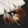 Native Long Feather Drop Earrings Necklace Set