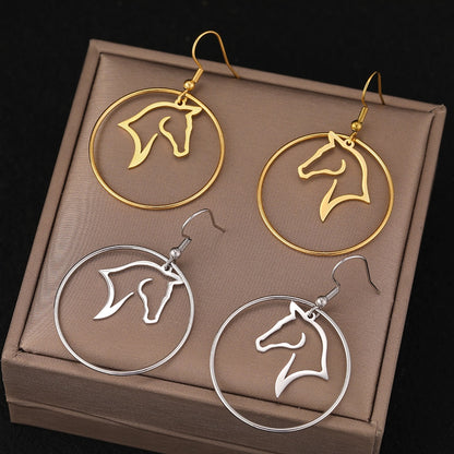 Native Circle Animal Horse Earrings