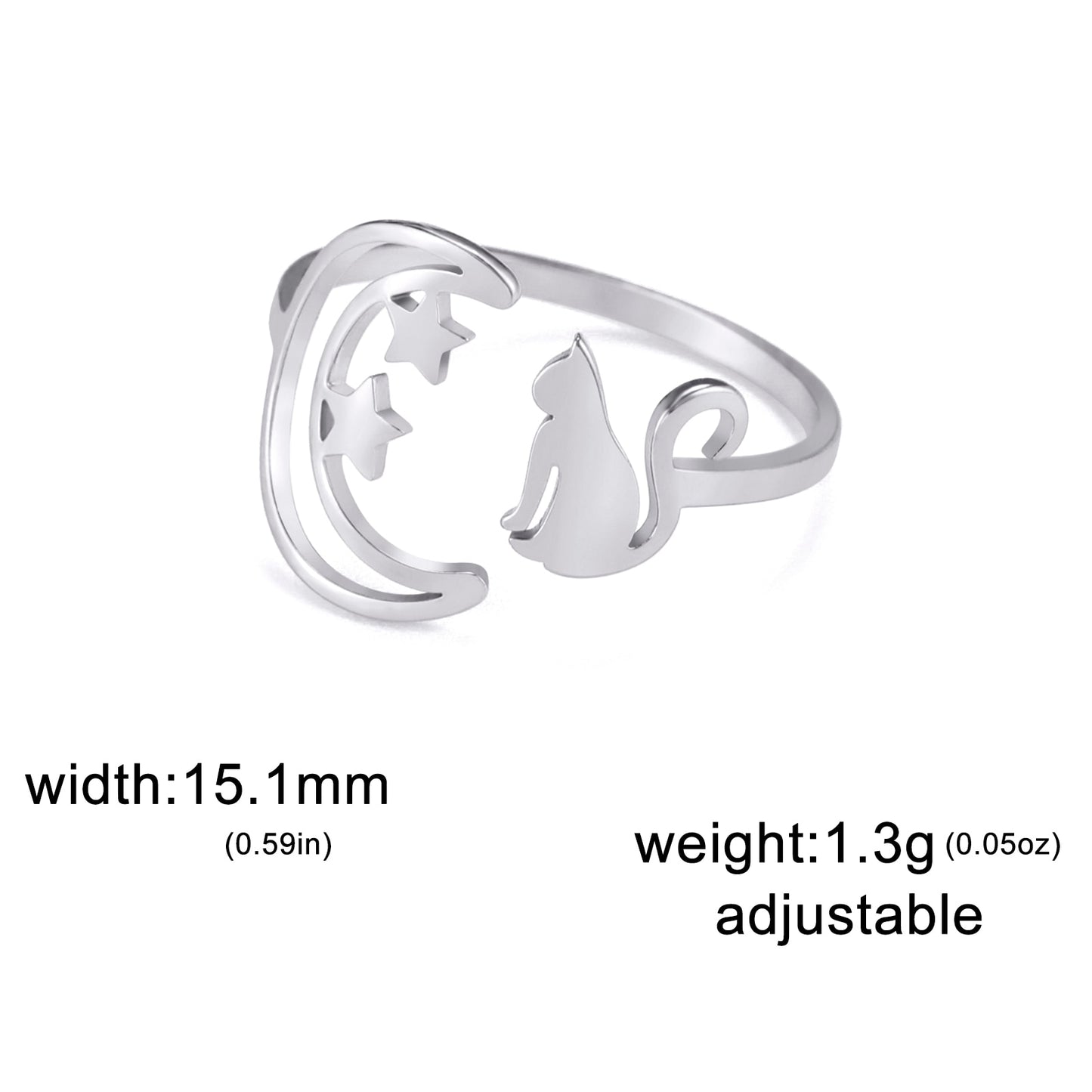 Moon Star Cat Rings Adjustable