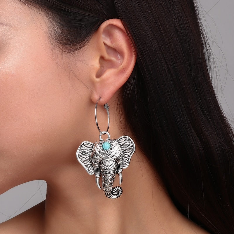 Vintage Bohemia Big Elephant Dangle Earrings