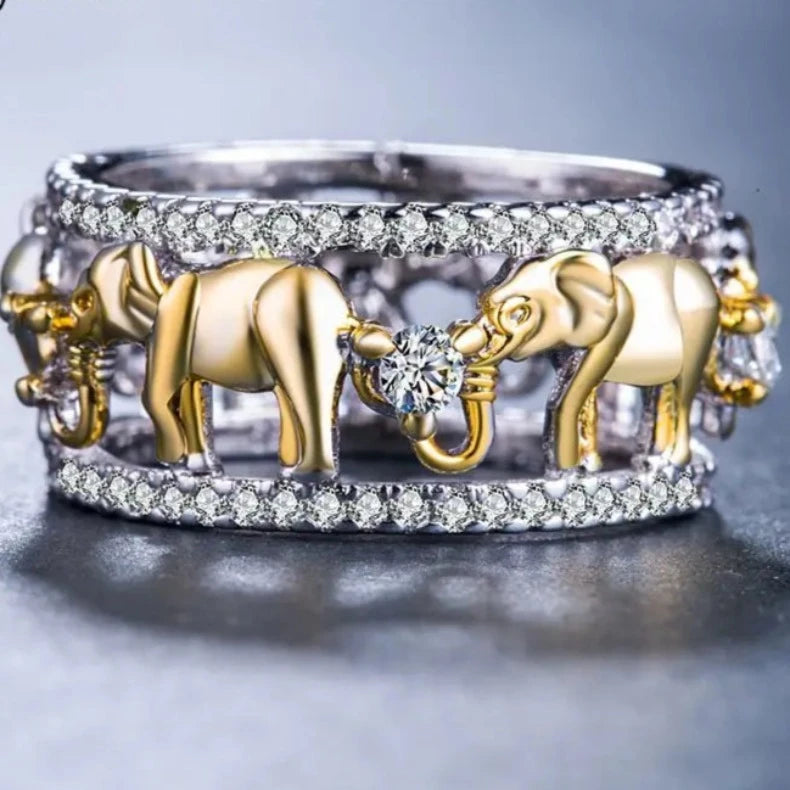 Elephant Ring Pure Copper Antique Gold Color