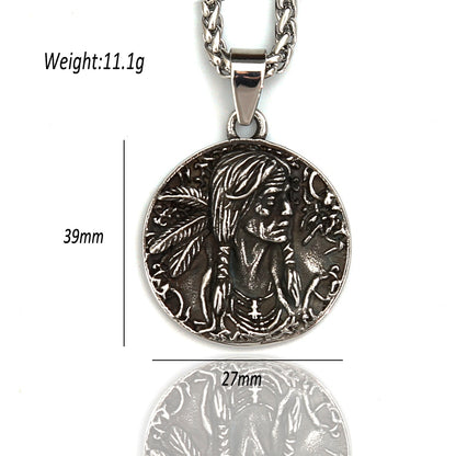 Native Indian Tribe Round Pendant Necklace