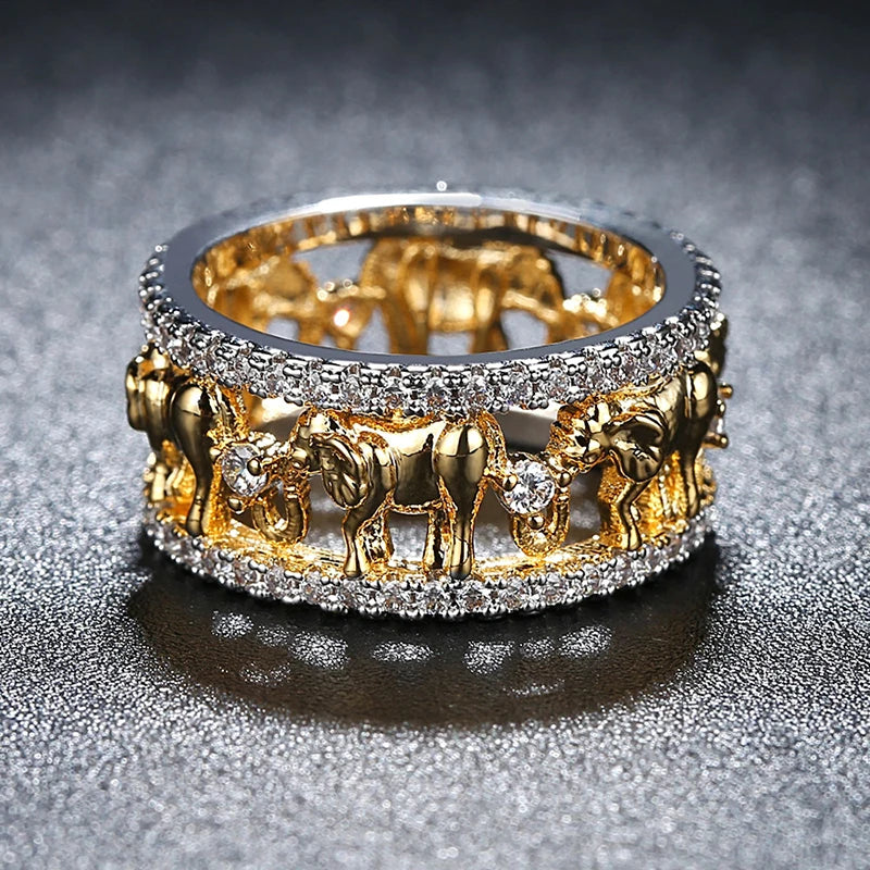 Elephant Ring Pure Copper Antique Gold Color