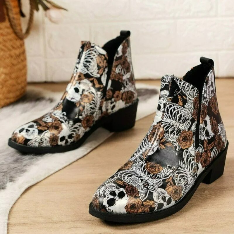 Skull Printed Boots Ankle