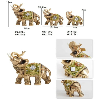 Elephant Gold Color Statue Resin Ornaments